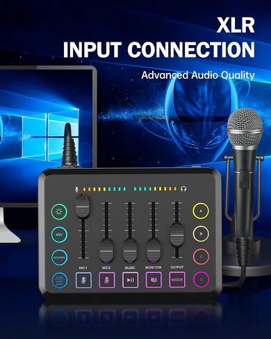 Gaming Audio Mixer, Audio Mixer for Streaming, Streaming RGB PC Mixer with XLR Microphone Interface, Volume Fader, 48V Phantom Power, for Podcast/Recording/Game Voice/Youtube/TikTok/Vocal in Saudi Arabia