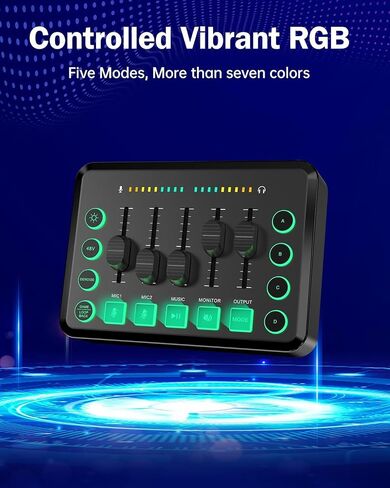 Gaming Audio Mixer, Audio Mixer for Streaming, Streaming RGB PC Mixer with XLR Microphone Interface, Volume Fader, 48V Phantom Power, for Podcast/Recording/Game Voice/Youtube/TikTok/Vocal in Saudi Arabia