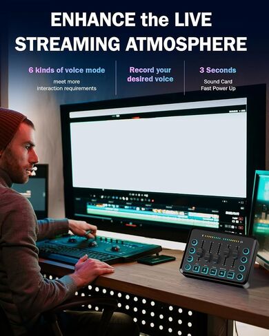 Gaming Audio Mixer, Audio Mixer for Streaming, Streaming RGB PC Mixer with XLR Microphone Interface, Volume Fader, 48V Phantom Power, for Podcast/Recording/Game Voice/Youtube/TikTok/Vocal in Saudi Arabia