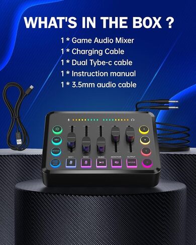Gaming Audio Mixer, Audio Mixer for Streaming, Streaming RGB PC Mixer with XLR Microphone Interface, Volume Fader, 48V Phantom Power, for Podcast/Recording/Game Voice/Youtube/TikTok/Vocal in Saudi Arabia