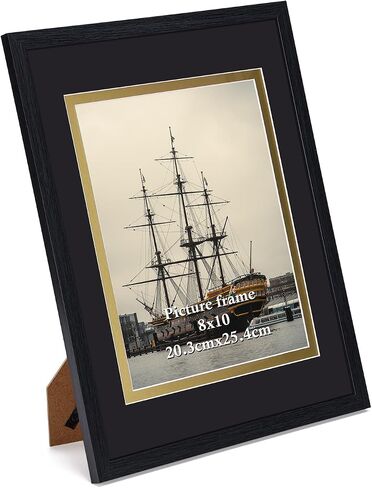 Rempry 8x10 Black Picture Frame, Display Picture 5x7 with Black and Gold Double Mat or 8x10 Without Mat, Tabletop and Wall Mounting Photo Frames, 11 Pack in Saudi Arabia