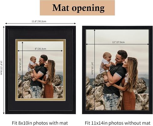 Rempry 8x10 Black Picture Frame, Display Picture 5x7 with Black and Gold Double Mat or 8x10 Without Mat, Tabletop and Wall Mounting Photo Frames, 11 Pack in Saudi Arabia