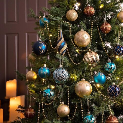 Valery Madelyn Christmas Tree Decorations Set, 40ct White and Gold Shatterproof Christmas Ball Ornaments Bulk, Hanging Ornaments for Christmas Trees Xmas Holiday Decor in Saudi Arabia