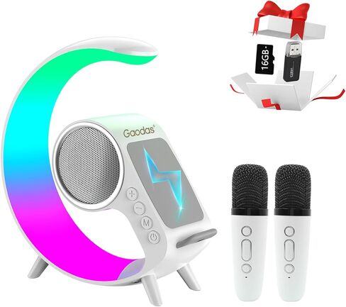 Karaoke Machine for Adults and Kids with 2 Wireless Microphones, Bluetooth Karaoke Speaker 5-in-1 with Wireless Charger&RGB Lights, Ideal for Gift Christmas Birthdays Home Party&16GB SD Card in Kuwait