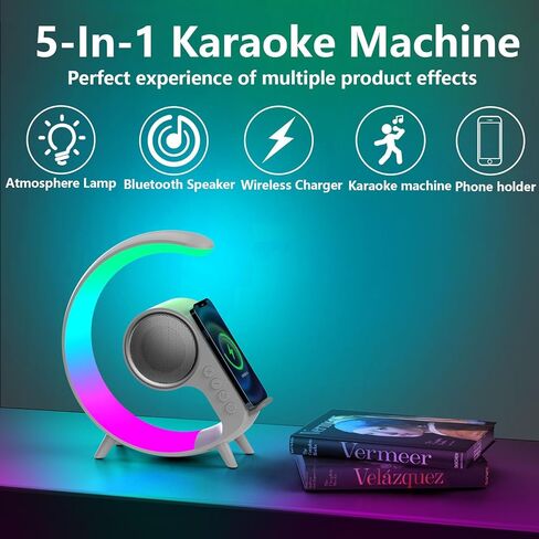 Karaoke Machine for Adults and Kids with 2 Wireless Microphones, Bluetooth Karaoke Speaker 5-in-1 with Wireless Charger&RGB Lights, Ideal for Gift Christmas Birthdays Home Party&16GB SD Card in Kuwait