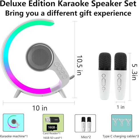 Karaoke Machine for Adults and Kids with 2 Wireless Microphones, Bluetooth Karaoke Speaker 5-in-1 with Wireless Charger&RGB Lights, Ideal for Gift Christmas Birthdays Home Party&16GB SD Card in Kuwait