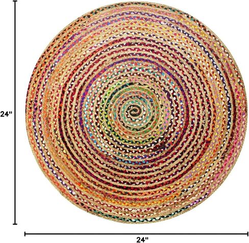 Handmade Natural Fiber Round Collection 2' Round Natural Handmade Boho Charm Farmhouse Jute Area Rug (Black) in Saudi Arabia
