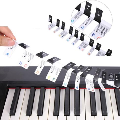 Upgraded Removable Piano Keyboard Stickers for Beginner Learning Kids,88-Key Full Size,No Need Stick, Reusable,Rainbow Color Bigger Letter with Keyboard Black Note Guide Standing Labels in Saudi Arabia