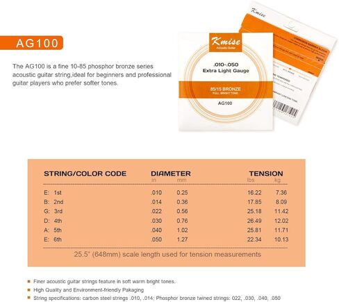 4 Sets Kmise Acoustic Guitar String Phosphor Bronze Extra Light Gauge 0.01-0.05 inch AG100 in Saudi Arabia