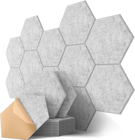 Hexagon Acoustic Panels, Kuchoow Soundproof Wall Panels Self-Adhesive, 12 Pack High Density Sound Absorbing Panels, 12"X10"X0.4" Acoustic Treatment for Recording Studio Office Home, Gray in Saudi Arabia
