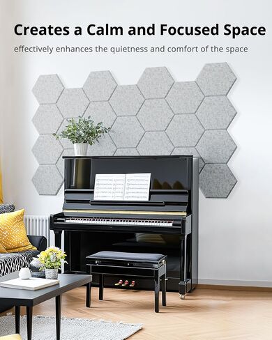 Hexagon Acoustic Panels, Kuchoow Soundproof Wall Panels Self-Adhesive, 12 Pack High Density Sound Absorbing Panels, 12"X10"X0.4" Acoustic Treatment for Recording Studio Office Home, Gray in Saudi Arabia