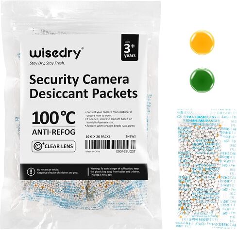 wisedry 3 Grams [20 Packets] Premium Camera Desiccant Packets with Color Indicating Beads, 70% High Moisture Absorption Dehumidifiers, Moisture Absorbers for Outdoor Security Camera in Saudi Arabia
