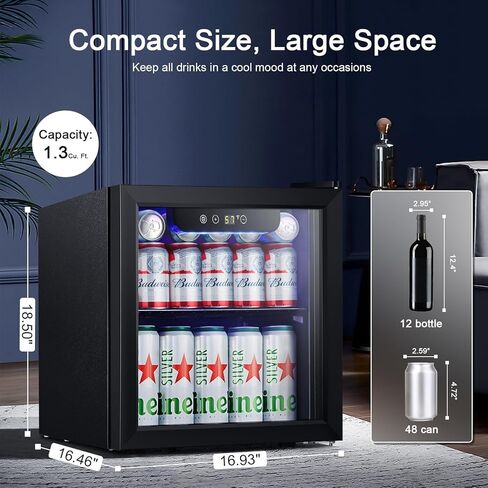 Antarctic Star Wine Cooler 26 Bottle 125 Can Mini Fridge Beverage Refrigerator Small Beer Soda Glass Door Quiet Compressor Freestanding for Kitchen Bar 3.2 Cu.Ft in Saudi Arabia