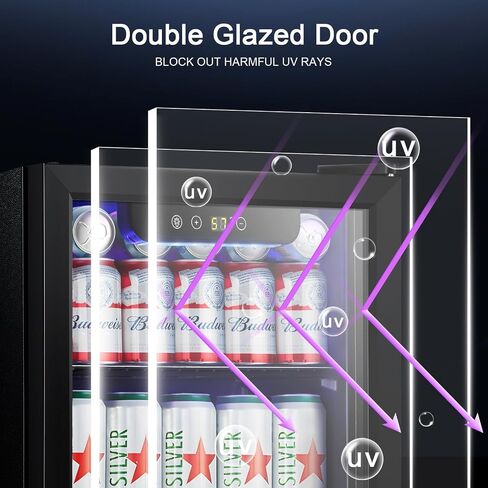 Antarctic Star Wine Cooler 26 Bottle 125 Can Mini Fridge Beverage Refrigerator Small Beer Soda Glass Door Quiet Compressor Freestanding for Kitchen Bar 3.2 Cu.Ft in Saudi Arabia