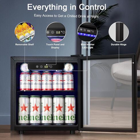 Antarctic Star Wine Cooler 26 Bottle 125 Can Mini Fridge Beverage Refrigerator Small Beer Soda Glass Door Quiet Compressor Freestanding for Kitchen Bar 3.2 Cu.Ft in Saudi Arabia