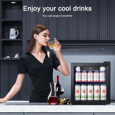 Antarctic Star Wine Cooler 26 Bottle 125 Can Mini Fridge Beverage Refrigerator Small Beer Soda Glass Door Quiet Compressor Freestanding for Kitchen Bar 3.2 Cu.Ft in Saudi Arabia