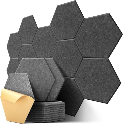 Hexagon Acoustic Panels, Kuchoow Soundproof Wall Panels Self-Adhesive, 12 Pack High Density Sound Absorbing Panels, 12"X10"X0.4" Acoustic Treatment for Recording Studio Office Home, Gray in Saudi Arabia