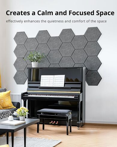 Hexagon Acoustic Panels, Kuchoow Soundproof Wall Panels Self-Adhesive, 12 Pack High Density Sound Absorbing Panels, 12"X10"X0.4" Acoustic Treatment for Recording Studio Office Home, Gray in Saudi Arabia