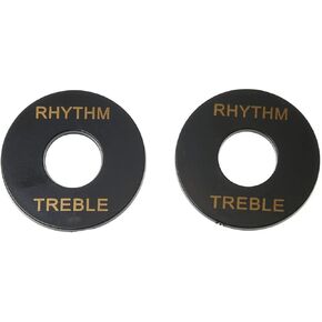 RLECS 2pcs Self Adhesive Guitar Toggle Switch Plate LP Washer Rhythm Treble Ring Electric Guitar Pickup Rhythm/Treble Wraparound Ring Plate, Black with Gold Words