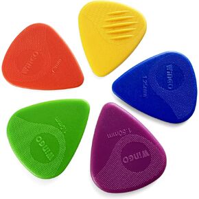 WINGO Guitar Picks with Grip Stamped, Non Slip Picks 5 Pack (073, 088, 1.0, 1.25, 1.5mm) for Acoustic Electric Guitar Bass- Black Color.