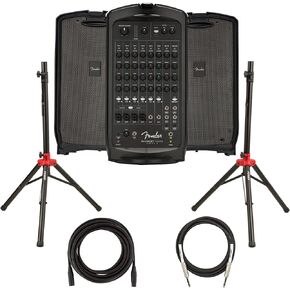 Fender Passport Venue S2 Portable PA System Bundle with Compact Speaker Stands, XLR Cable, and Instrument Cable