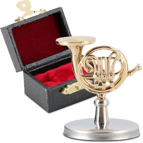 EASTROCK Miniature French Horn Model, 1.4in Mini French Horn Model with Case, French Horn Gifts Musical Instrument Gift Dollhouse Ornament