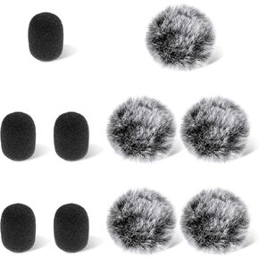 10 PCS Furry Microphone Cover & Foam Mic Covers for Microphones, Lavalier Lapel Microphone Windscreen Pop Filter, Wind Muff and Dead Cat Set for Mini Mic, Windshield, Windjammer for Lav Mic