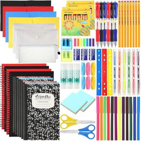 6 Set School Supply Kit 88 Pcs Back to School Supplies for Students School Essential Supplies Bundle Kit Include Pencil Notebook Ruler Glue Scissor Sticky Note Eraser Pencil Sharpener