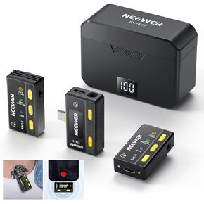 NEEWER Wireless Lavalier Microphone, Noise Cancellation, Long Range Transmission 12H Working Time Lapel Microphone with Charging Case Compatible with iPhone Android Laptop with Type C, KM16