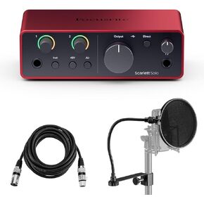 Scarlett Solo 4th Gen USB Audio Interface with Software Suite, Bundle with 6' XLR Microphone Cable and Pop Filter, For PC & MAC, Great for Music Recording and Podcast (3 Items)