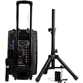 Hisonic HS420 Rechargeable Portable PA System with Dual Wireless Microphones with MP3 Player/Recorder, Bluetooth Connection and Tripod Included
