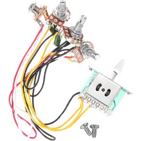 MECCANIXITY Prewired Guitar Wiring Harness Electronics Kit 2 Tone 1 Volume 500K 5-Way Switch Pots Control Knob with Jack for Guitar Replacements, White Cap