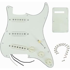 Prewired Electric Guitar Pickguard Loaded Pickguard with Alnico 5 Single Coil Pickups Set for Squier Stratocaster Electric Guitar (Black/Cream)