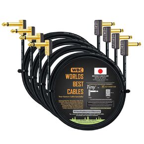 WORLDS BEST CABLES 4 Units - 3 Foot - Pedal, Effects, Patch, Instrument Cable Custom Made Using Mogami 2319 Wire & Eminence Tiny Gold-Plated Angled TS Connectors