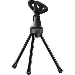 Desk Microphone Stand with Mic Clip Holder, Foldable Tripod with Non-slip Feet Adjustable Desktop Mic Stand, Ideal for Podcast, Online Chat, meetings with dynamic mics Like SM58 57 PGA48 etc.