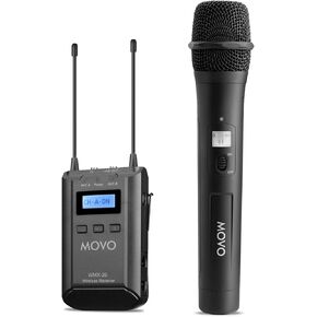 نظام ميكروفون لاسلكي محمول باليد Movo WMX20RX-TH - ميكروفون لاسلكي احترافي وجهاز استقبال مع 48 قناة تردد UHF - صوت للكاميرا، صوتي، أداء مباشر، مقابلة، فيديو، الكنيسة