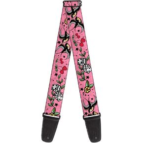 Guitar Strap Lucky Close Up Pink 2 Inches Wide