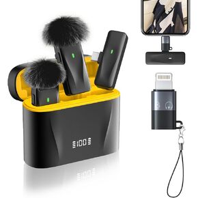 Wireless Lavalier Microphone for iPhone USB C Mini Microphone iPhone -2 Pack, 48khz 32bit, 100ft, Noise Canceling Lapel Microphone Wireless Lav Mic for iPhone 15, Video Recording, Streaming
