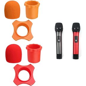 2 Set Wireless Microphone Windscreen, Wind Shakeproof Handheld Mic Protection Silicone Ring, Anti-Rolling Bottom Rod Sleeve Holder, Foam Microphone Filter for KTV Mic Device, 2 Colors