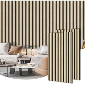 HOURIA 2Pcs Wood Slat Acoustic Panels for Wall and Ceiling, 23.6X 47.2 Inch 3D Fluted Wood Finish Soundproof Wall Panels, Sound Absorbing Decorative Wall Panels for Interior Wall Decor - Matte Black