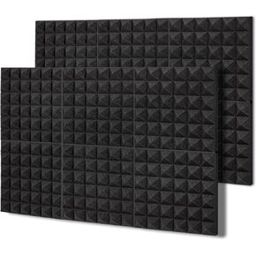 TroyStudio Thick Acoustic Foam Panels, 12 X 12 X 3 Inch 12 Pcs Broadband Sound Absorbing Foam, Dense Soundproof Padding Tile, Recording Studio Foam Absorber, Pyramid Decorative 3D Wall Ceiling Panel