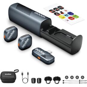 GODOX Cube SC, Wireless Lavalier Microphone, 48kHz 24-bit Float Internal Recording, 1000ft.(300m) Range, 30H Battery with Charging Case, Wireless Microphone for Camera/Phone(Type-C)