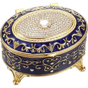 Blue Jewelry Trinket Box Vintage Style Jewelry Organizer Box, Oval