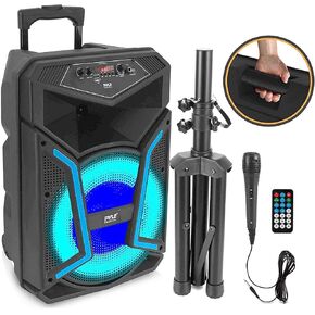 PYLE Portable Bluetooth PA Speaker System - 1200W Outdoor Bluetooth Speaker Portable PA System w/ Microphone In, Party Lights, MP3/USB SD Card Reader FM Radio, Rolling Wheels - Mic, Remote PPHP152SM