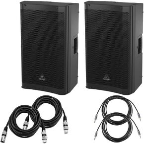 Behringer DR112DSP Active 1200W 12" PA Speaker System, 2-Pack, Bundle with 2x 15' XLR Male to Female Cable and 2x 10' Auxilary Cable in Saudi Arabia