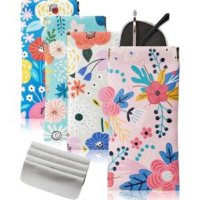 4 Pcs Squeeze Top Sunglass Case with Cleaning Cloth, Soft Leather Eyeglass Case Portable Sunglasses Pouch