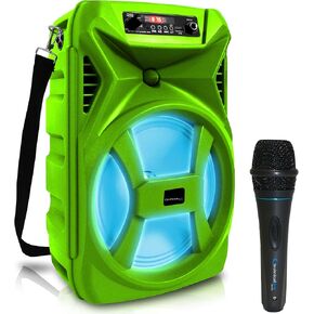 Technical Pro 500 Watts Portable 8 Inch Bluetooth Speaker w/Woofer & Tweeter, True Wireless Stereo w/Digital Processing Wired Mic, XLR to 1/4", Karaoke DJ Wired Microphone (Speaker with Black Mic)