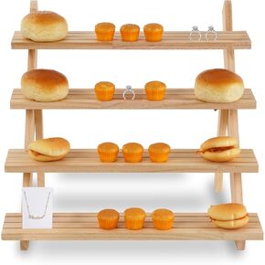 3 Tier Walnut Cupcake Stand & Wood Display Risers,Showcase Cascading Merchandise Organizer Tray Vendor Display Supplies for Dessert table Display Set
