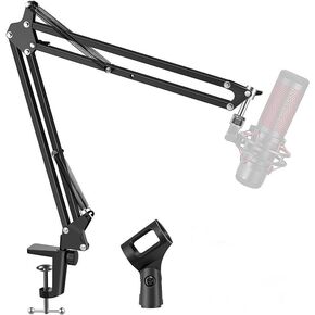 Boom Arm Microphone Mic Stand for Blue Yeti HyperX QuadCast SoloCast Snowball Fifine Shure SM7B and other Mic, Medium, Black