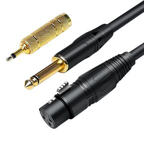 XLR Cable 10ft/3M, Female XLR to 1/4 (6.35mm) TS Mono with 1/8 (3.5mm) Adapter, XLR Microphone Cable Jack Unbalanced Signal Interconnect